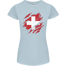 Torn Switzerland Flag Swiss Day Football Womens Petite Cut T-Shirt Light Blue