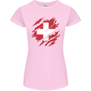 Torn Switzerland Flag Swiss Day Football Womens Petite Cut T-Shirt Light Pink