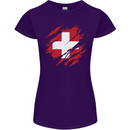 Torn Switzerland Flag Swiss Day Football Womens Petite Cut T-Shirt Purple