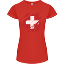 Torn Switzerland Flag Swiss Day Football Womens Petite Cut T-Shirt Red