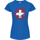 Torn Switzerland Flag Swiss Day Football Womens Petite Cut T-Shirt Royal Blue