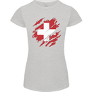Torn Switzerland Flag Swiss Day Football Womens Petite Cut T-Shirt Sports Grey