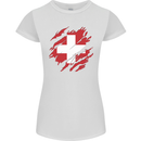 Torn Switzerland Flag Swiss Day Football Womens Petite Cut T-Shirt White