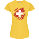 Torn Switzerland Flag Swiss Day Football Womens Petite Cut T-Shirt Yellow