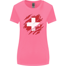 Torn Switzerland Flag Swiss Day Football Womens Wider Cut T-Shirt Azalea