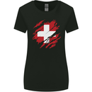 Torn Switzerland Flag Swiss Day Football Womens Wider Cut T-Shirt Black