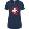 Torn Switzerland Flag Swiss Day Football Womens Wider Cut T-Shirt Navy Blue