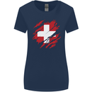 Torn Switzerland Flag Swiss Day Football Womens Wider Cut T-Shirt Navy Blue