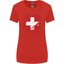Torn Switzerland Flag Swiss Day Football Womens Wider Cut T-Shirt Red