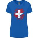 Torn Switzerland Flag Swiss Day Football Womens Wider Cut T-Shirt Royal Blue