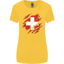 Torn Switzerland Flag Swiss Day Football Womens Wider Cut T-Shirt Yellow