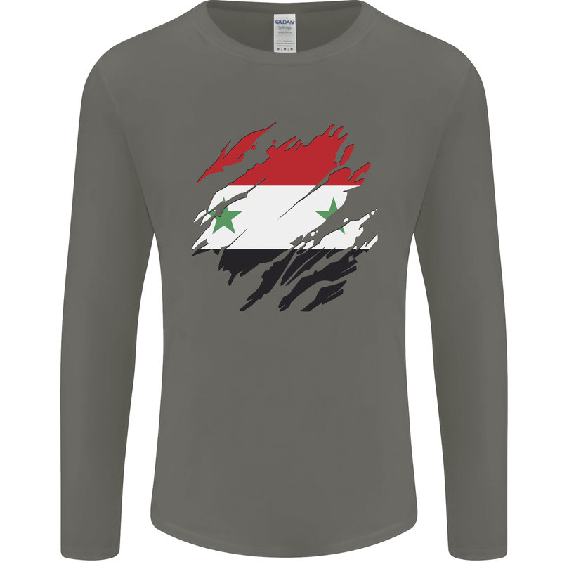 Torn Syria Flag Syrian Day Football Mens Long Sleeve T-Shirt Charcoal