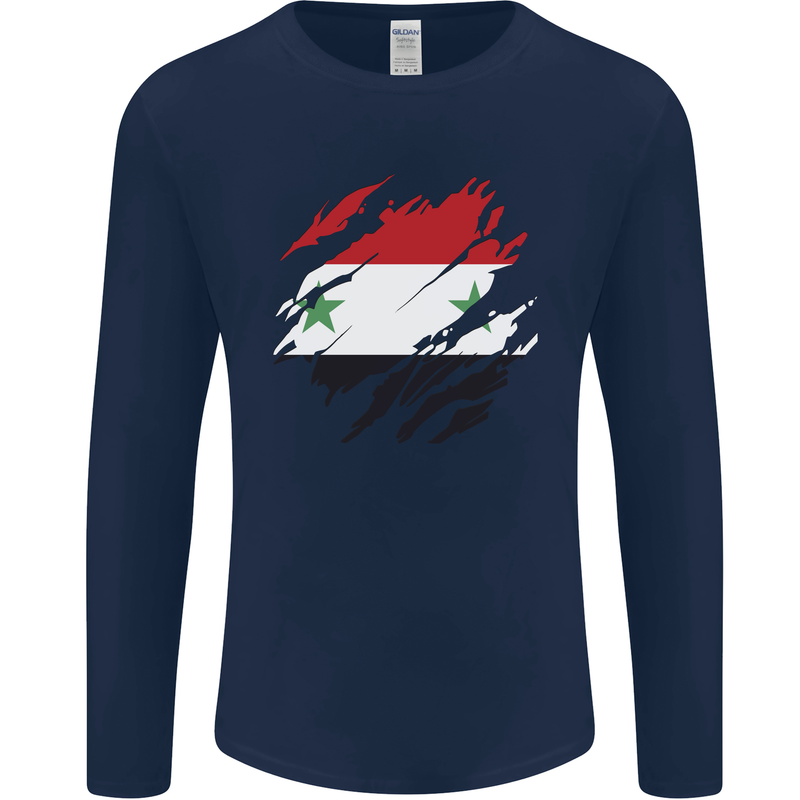 Torn Syria Flag Syrian Day Football Mens Long Sleeve T-Shirt Navy Blue