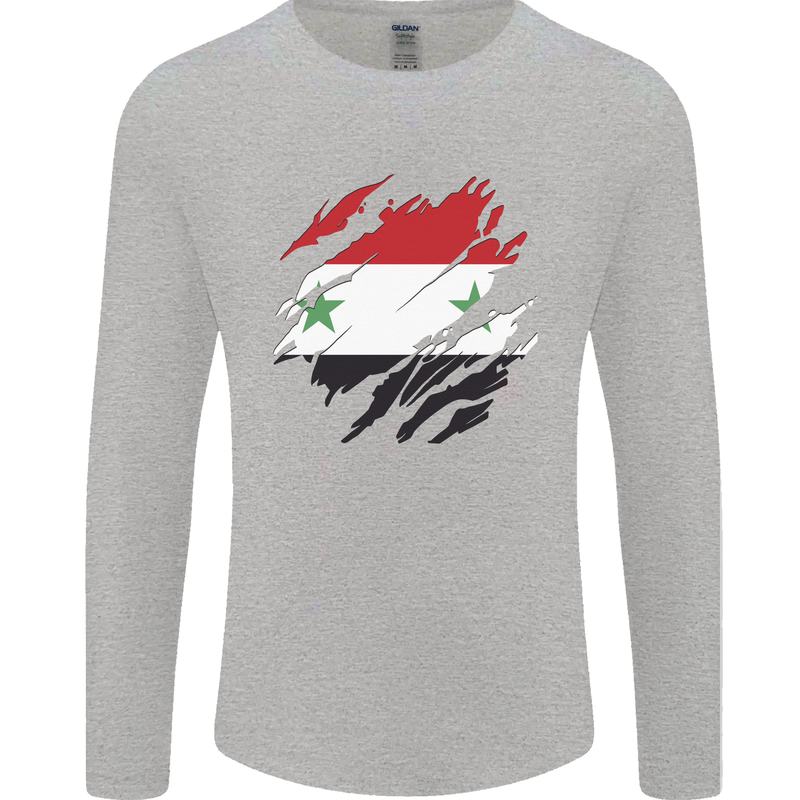 Torn Syria Flag Syrian Day Football Mens Long Sleeve T-Shirt Sports Grey