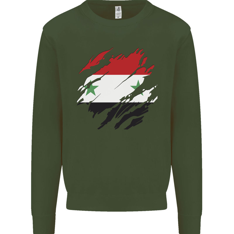 Torn Syria Flag Syrian Day Football Mens Sweatshirt Jumper Forest Green