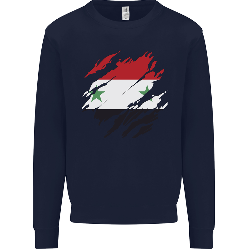 Torn Syria Flag Syrian Day Football Mens Sweatshirt Jumper Navy Blue