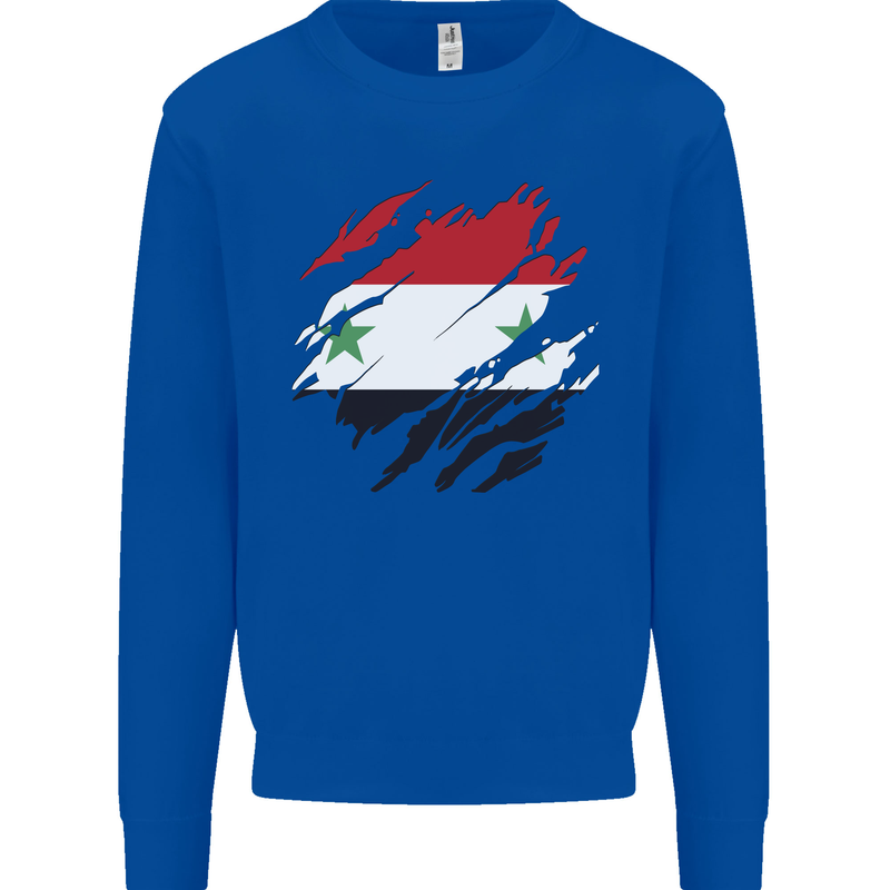 Torn Syria Flag Syrian Day Football Mens Sweatshirt Jumper Royal Blue