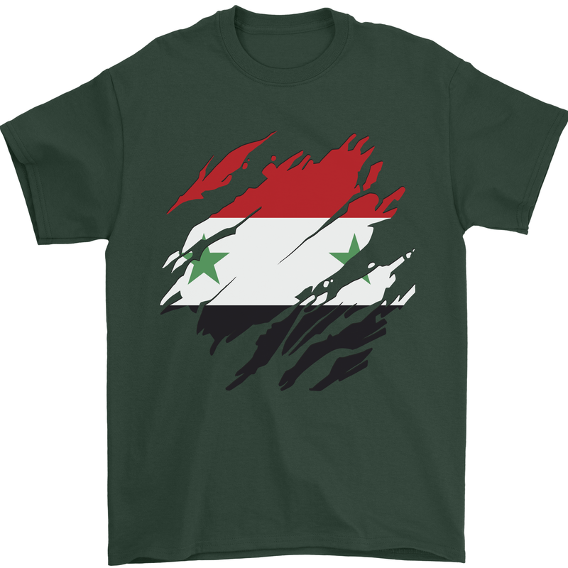 Torn Syria Flag Syrian Day Football Mens T-Shirt 100% Cotton Forest Green