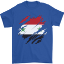 Torn Syria Flag Syrian Day Football Mens T-Shirt 100% Cotton Royal Blue