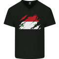 Torn Syria Flag Syrian Day Football Mens V-Neck Cotton T-Shirt Black