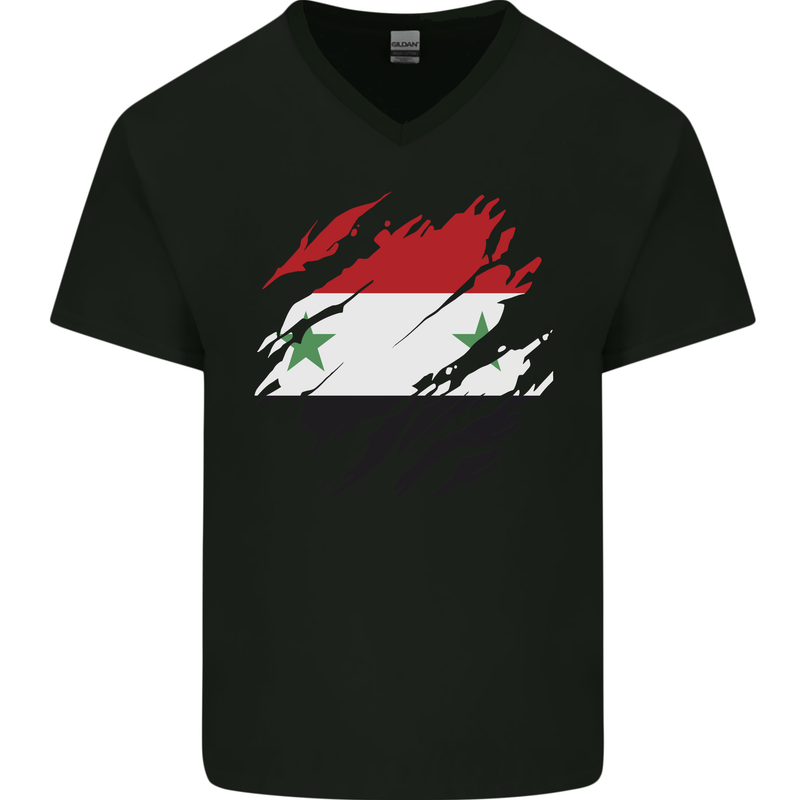 Torn Syria Flag Syrian Day Football Mens V-Neck Cotton T-Shirt Black