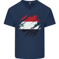 Torn Syria Flag Syrian Day Football Mens V-Neck Cotton T-Shirt Navy Blue