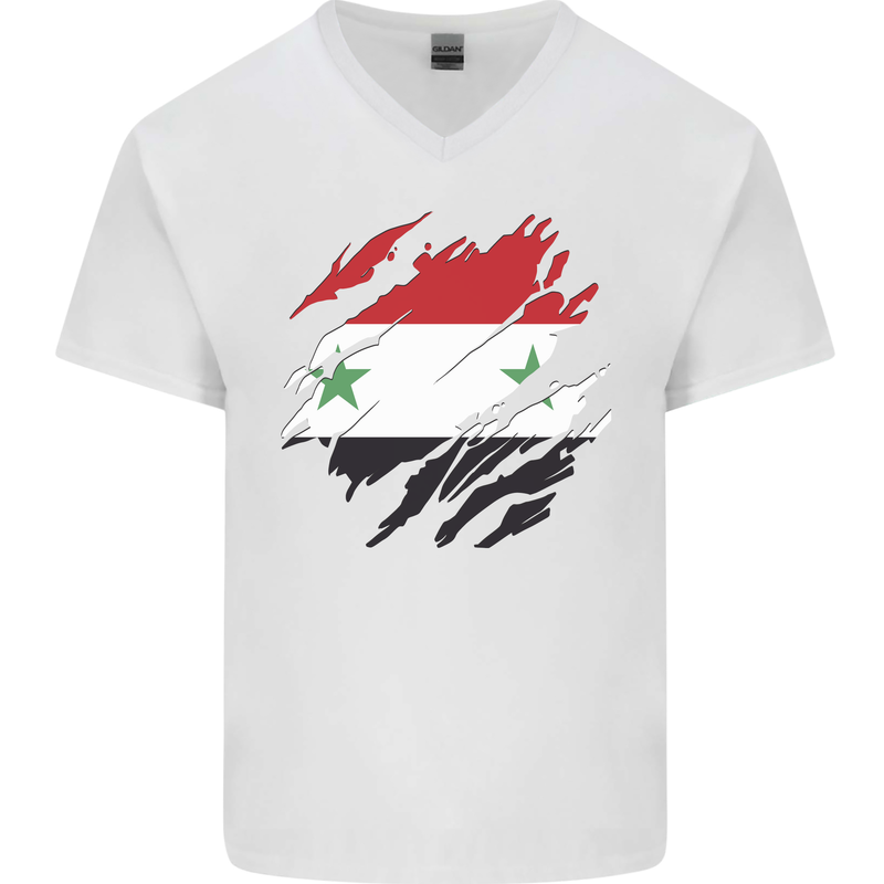 Torn Syria Flag Syrian Day Football Mens V-Neck Cotton T-Shirt White