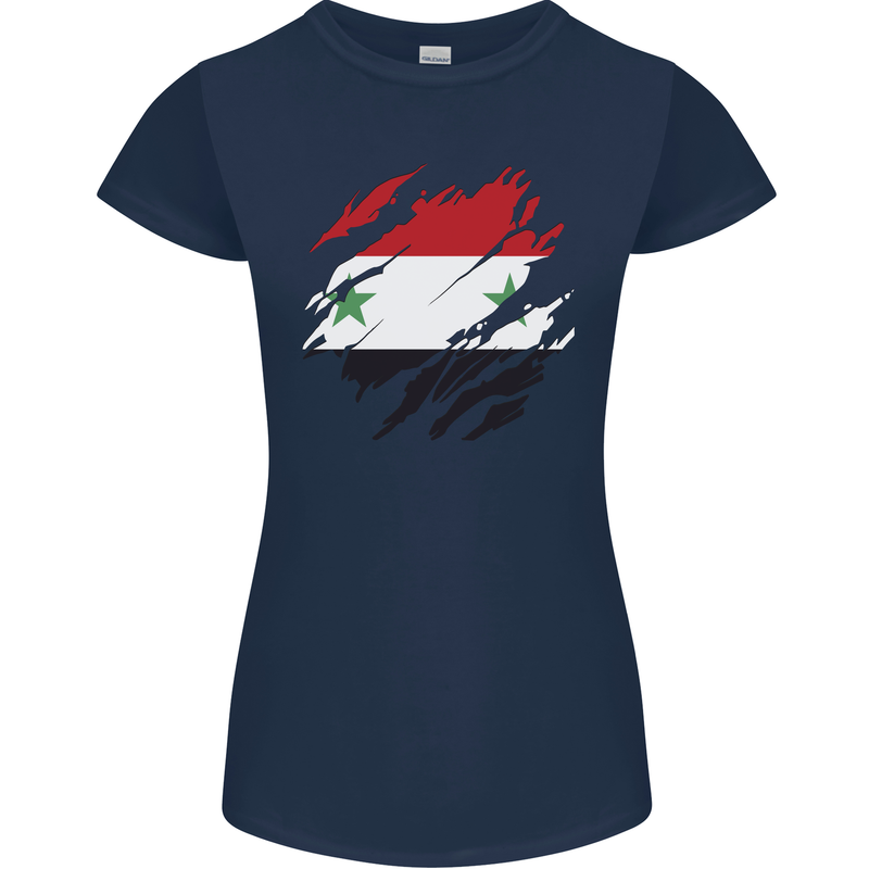 Torn Syria Flag Syrian Day Football Womens Petite Cut T-Shirt Navy Blue
