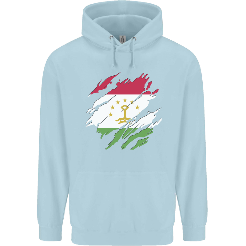 Torn Tajikistan Flag Tajik Day Football Childrens Kids Hoodie Light Blue