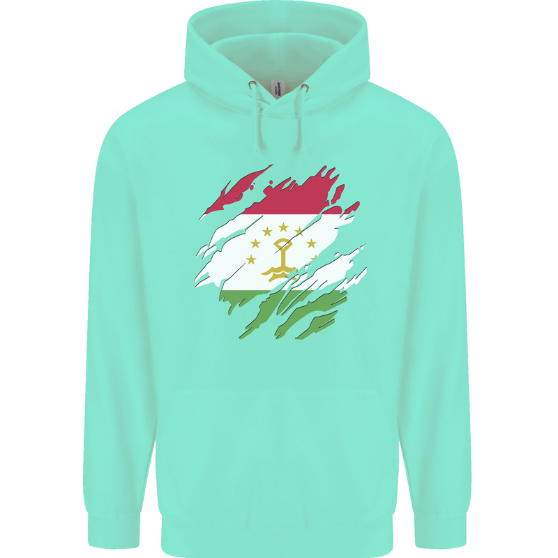Torn Tajikistan Flag Tajik Day Football Childrens Kids Hoodie Peppermint