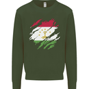 Torn Tajikistan Flag Tajik Day Football Kids Sweatshirt Jumper Forest Green