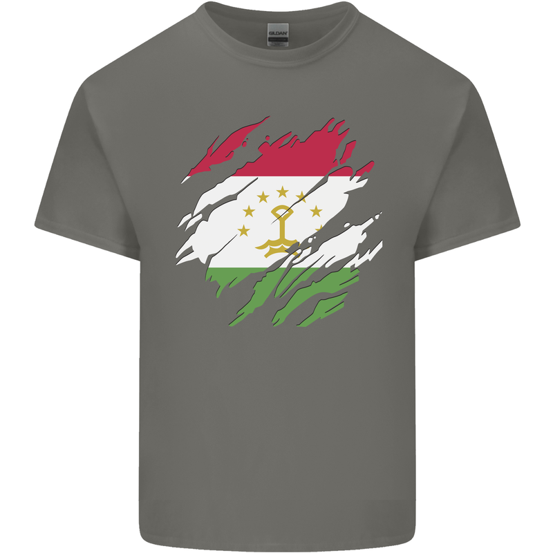 Torn Tajikistan Flag Tajik Day Football Mens Cotton T-Shirt Tee Top Charcoal
