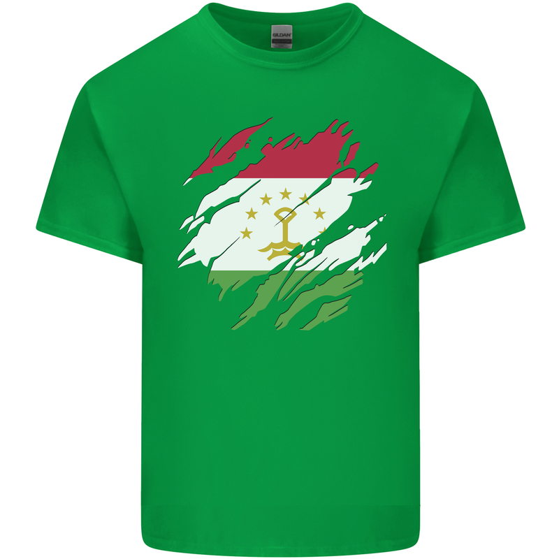 Torn Tajikistan Flag Tajik Day Football Mens Cotton T-Shirt Tee Top Irish Green