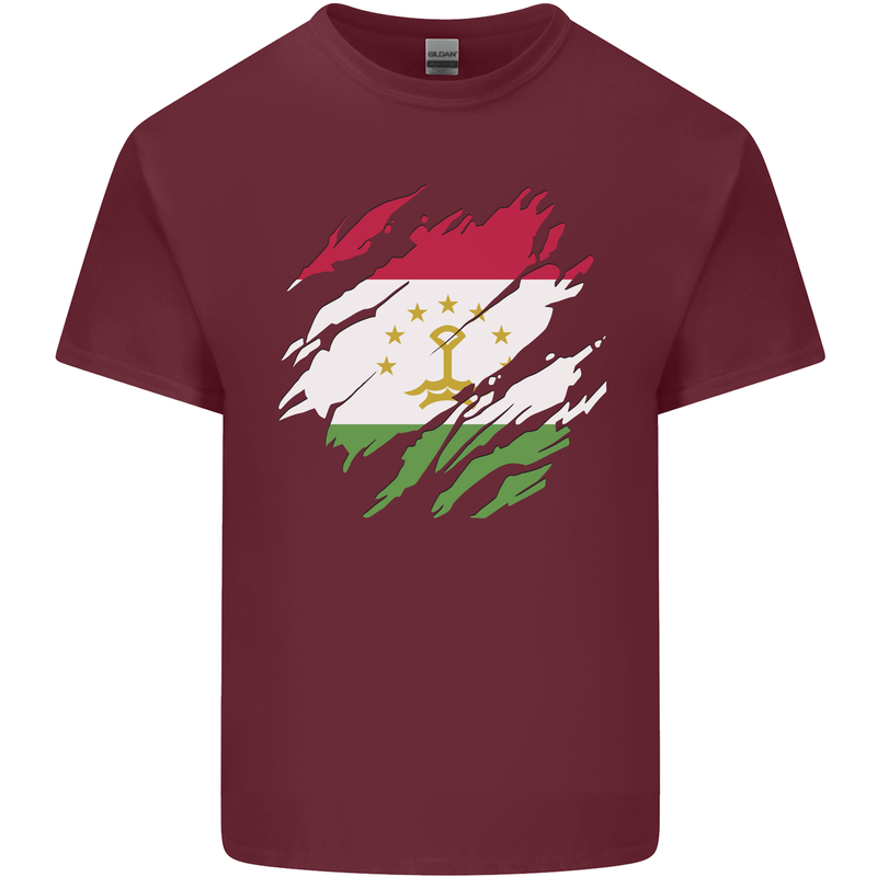 Torn Tajikistan Flag Tajik Day Football Mens Cotton T-Shirt Tee Top Maroon