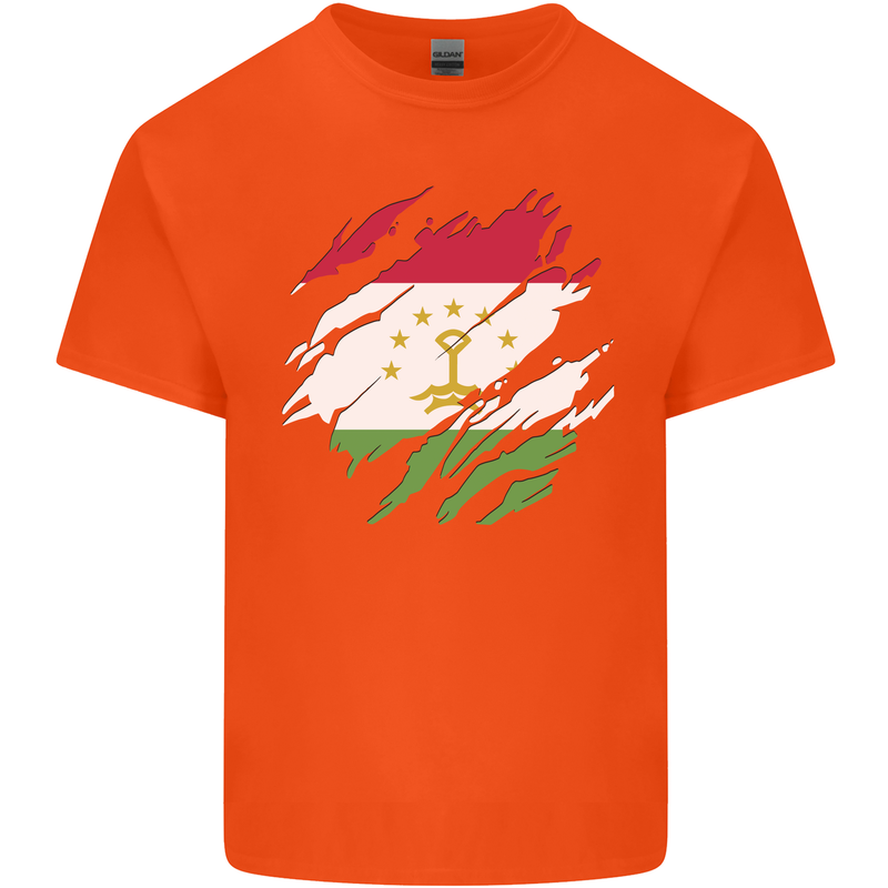 Torn Tajikistan Flag Tajik Day Football Mens Cotton T-Shirt Tee Top Orange