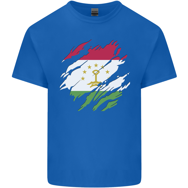 Torn Tajikistan Flag Tajik Day Football Mens Cotton T-Shirt Tee Top Royal Blue