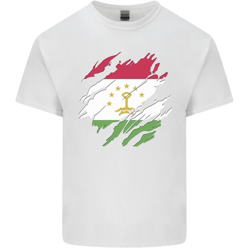 Torn Tajikistan Flag Tajik Day Football Mens Cotton T-Shirt Tee Top White