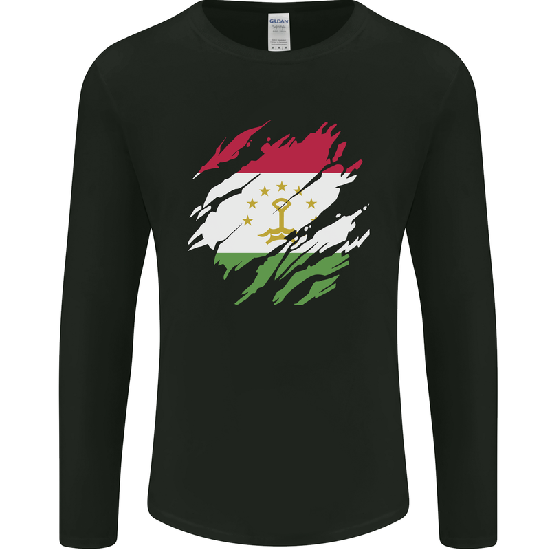 Torn Tajikistan Flag Tajik Day Football Mens Long Sleeve T-Shirt Black