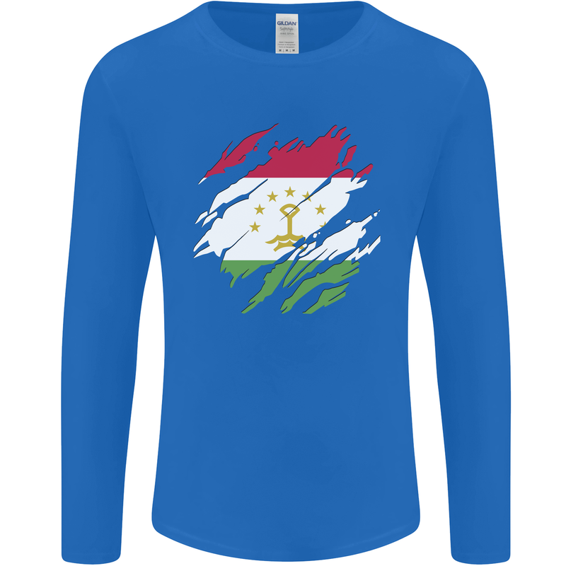Torn Tajikistan Flag Tajik Day Football Mens Long Sleeve T-Shirt Royal Blue