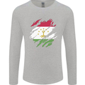 Torn Tajikistan Flag Tajik Day Football Mens Long Sleeve T-Shirt Sports Grey