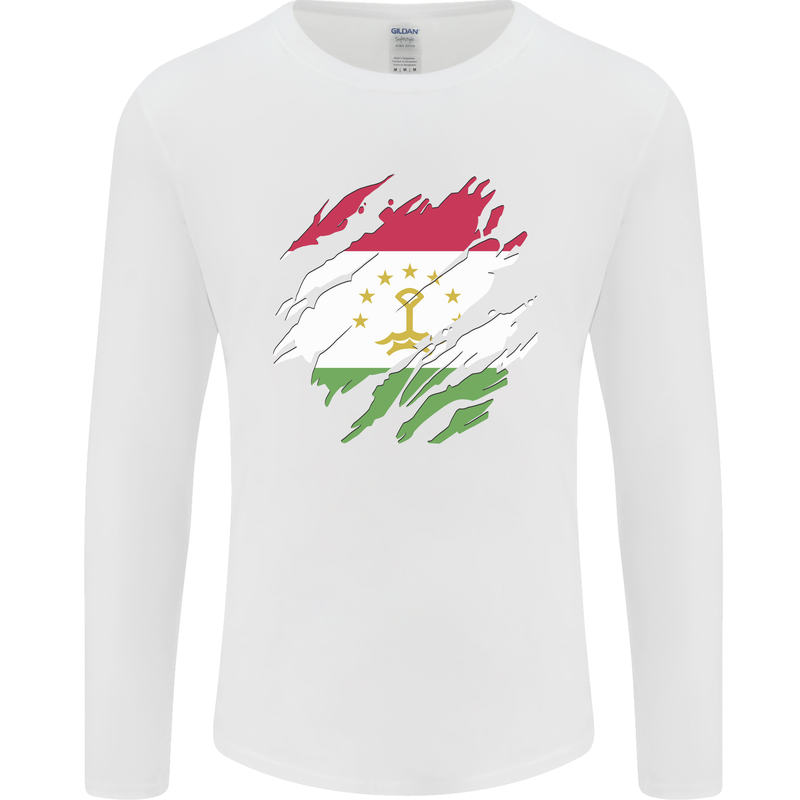 Torn Tajikistan Flag Tajik Day Football Mens Long Sleeve T-Shirt White