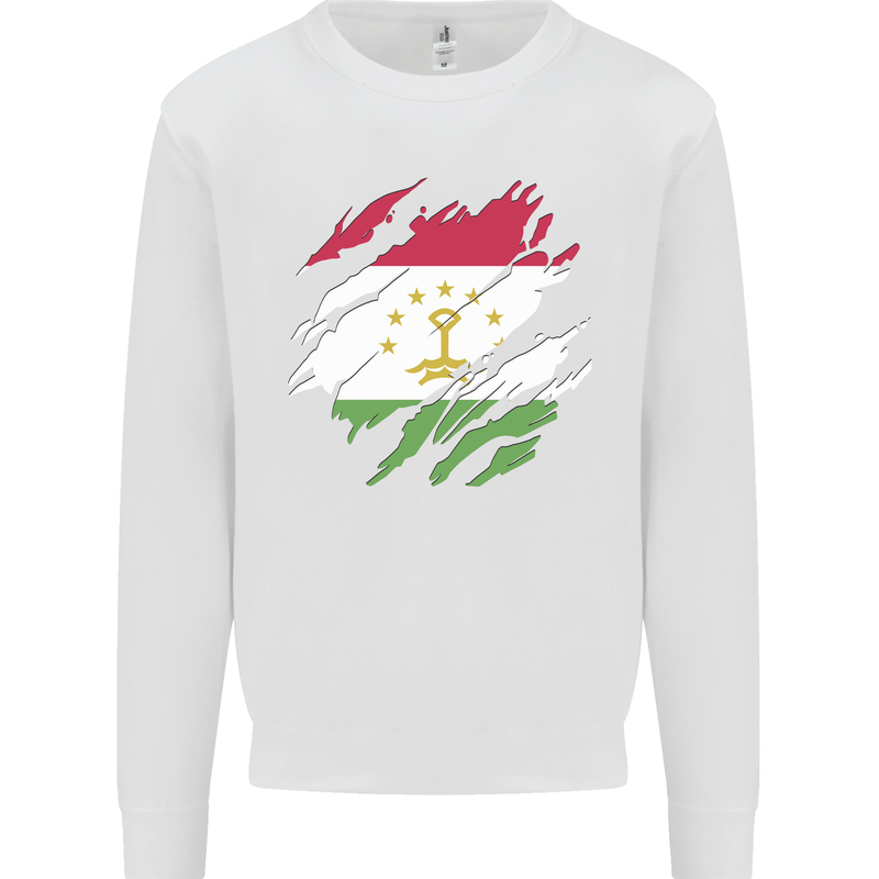 Torn Tajikistan Flag Tajik Day Football Mens Sweatshirt Jumper White