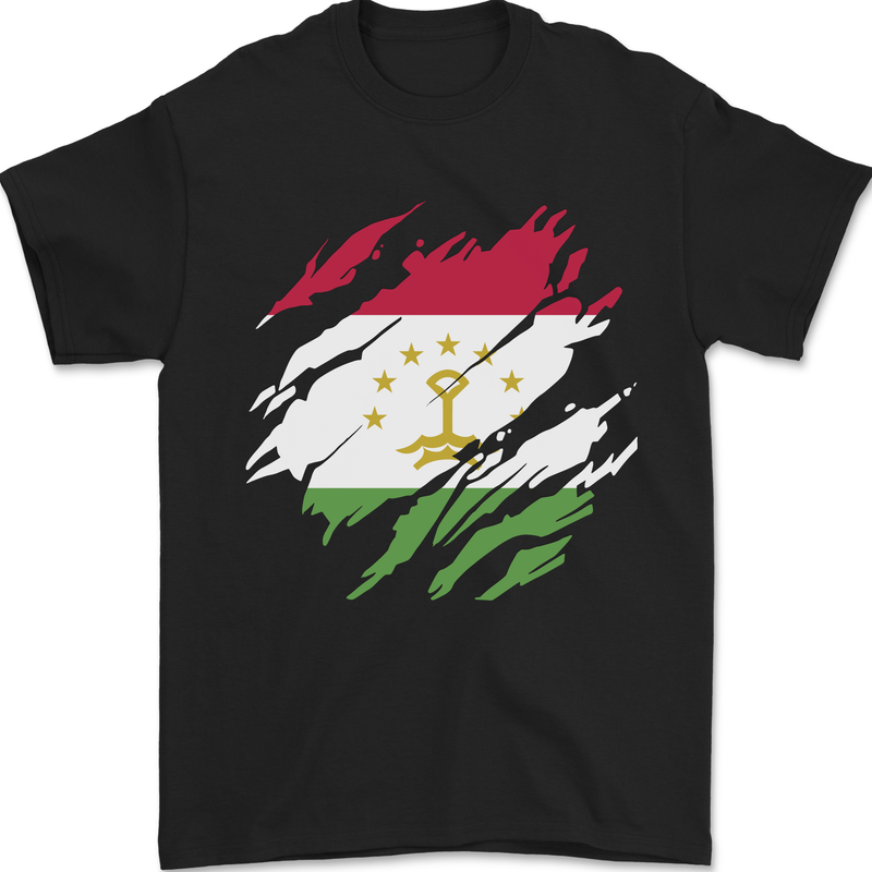Torn Tajikistan Flag Tajik Day Football Mens T-Shirt 100% Cotton Black