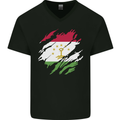 Torn Tajikistan Flag Tajik Day Football Mens V-Neck Cotton T-Shirt Black