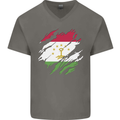Torn Tajikistan Flag Tajik Day Football Mens V-Neck Cotton T-Shirt Charcoal