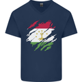 Torn Tajikistan Flag Tajik Day Football Mens V-Neck Cotton T-Shirt Navy Blue