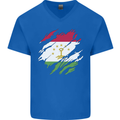 Torn Tajikistan Flag Tajik Day Football Mens V-Neck Cotton T-Shirt Royal Blue