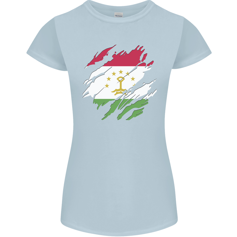 Torn Tajikistan Flag Tajik Day Football Womens Petite Cut T-Shirt Light Blue