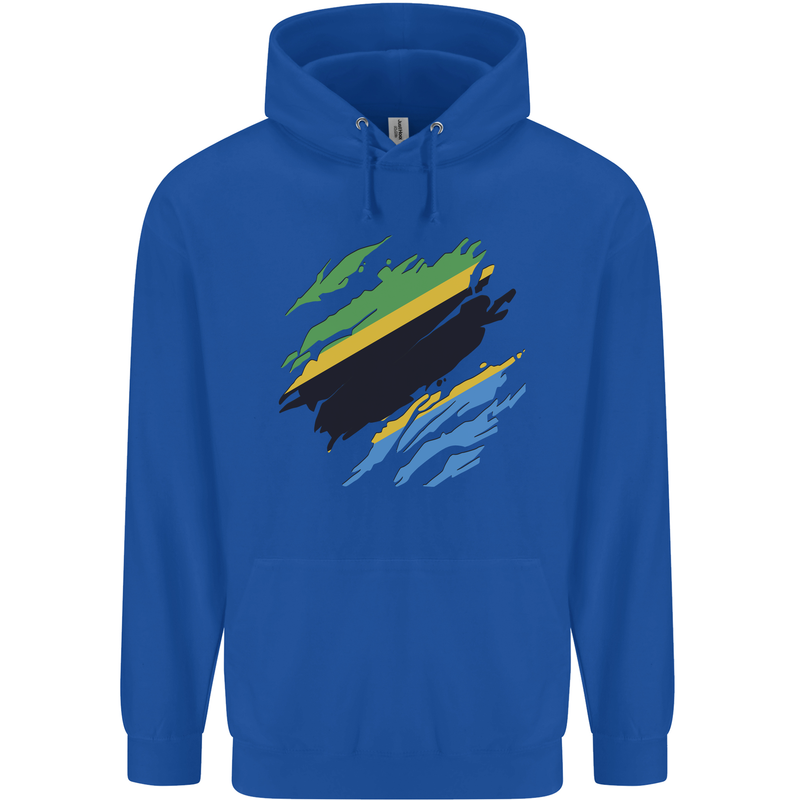 Torn Tanzania Flag Tanzanian Day Football Childrens Kids Hoodie Royal Blue