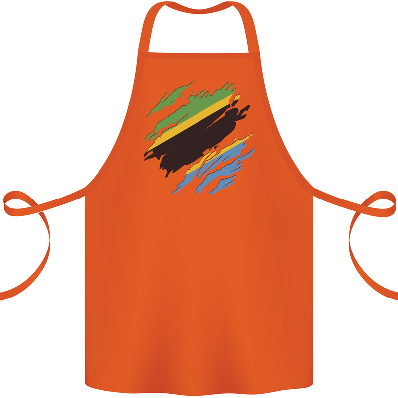 Torn Tanzania Flag Tanzanian Day Football Cotton Apron 100% Organic Orange